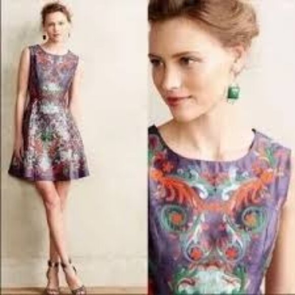 Anthropologie Pankaj &‎ Nidhi Octave Dress Embroidered Purple Boho Cocktail Sz 4 - Picture 1 of 6